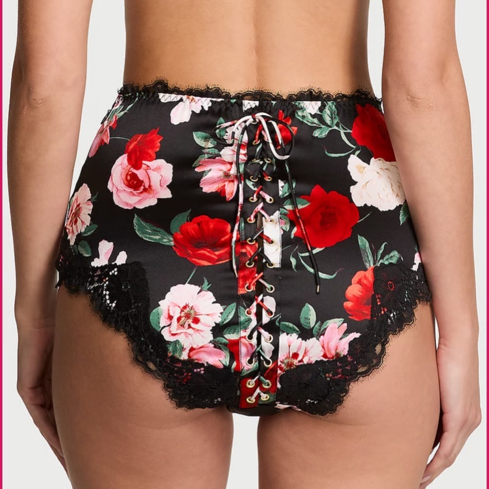Victoria's Secret Black Floral Lace-Up Panties - Picture 2 of 10